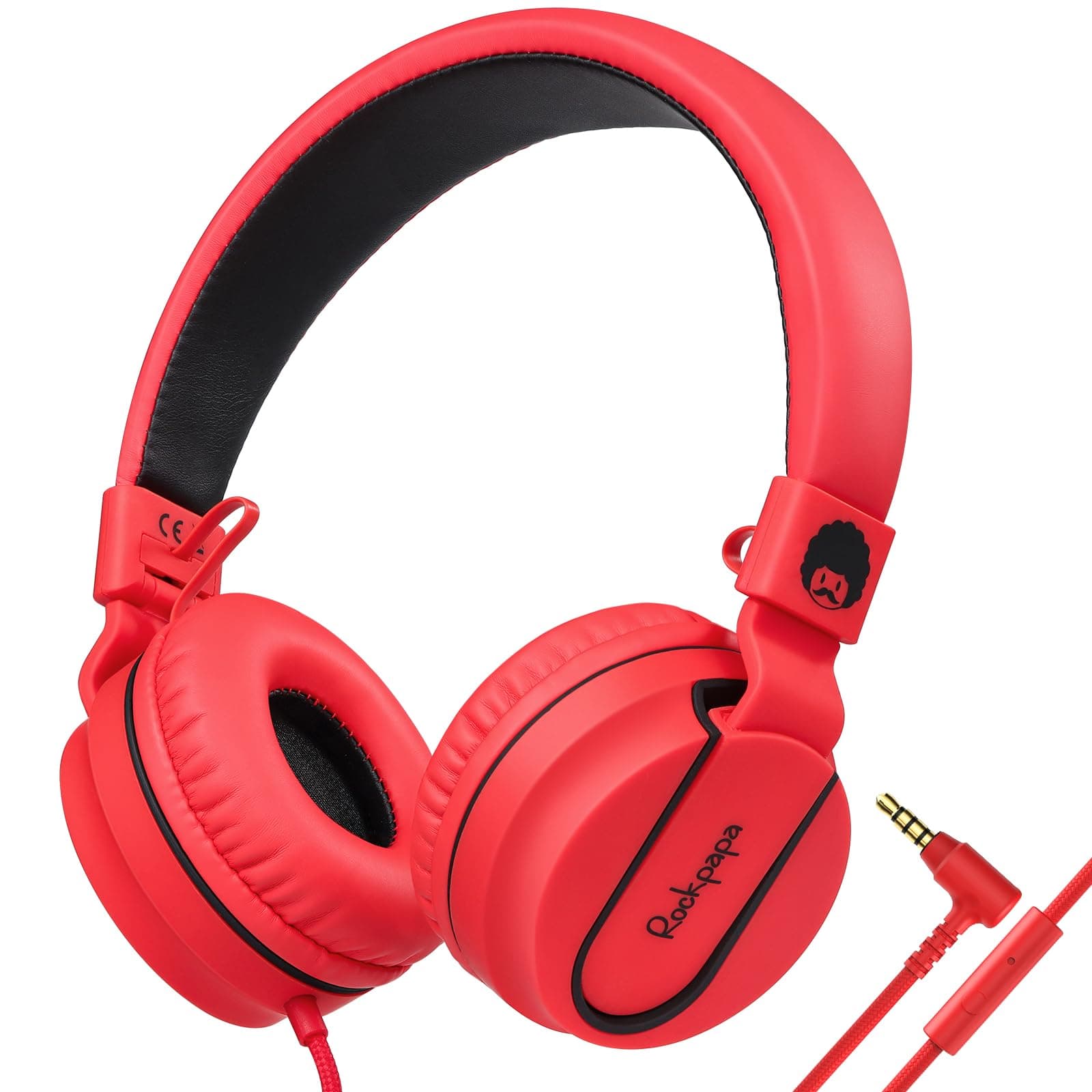 – Kids Headphones, 952 Childrens Headphones, Wired Head phones with Microphone, Foldable, Stereo Sound, 3.5mm Jack On-Ear Headphone for School/Travel/Phone/Kindle/PC/MP3 (Red)