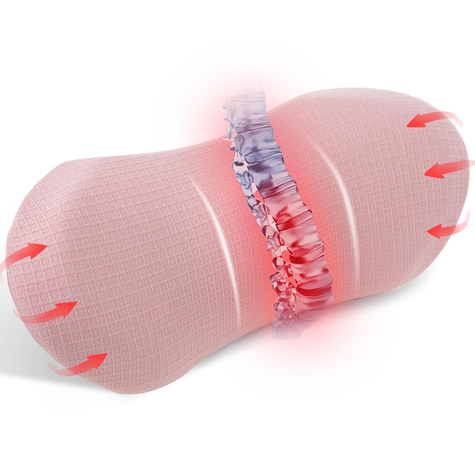 Lumbar Support Pillow - Memory Foam Lumbar Pillow for Low Back Pain Relief, Ergonomic Streamline Lumbar Pillow for Car Seat, Office Chair, Recliner and Bed (Pink)