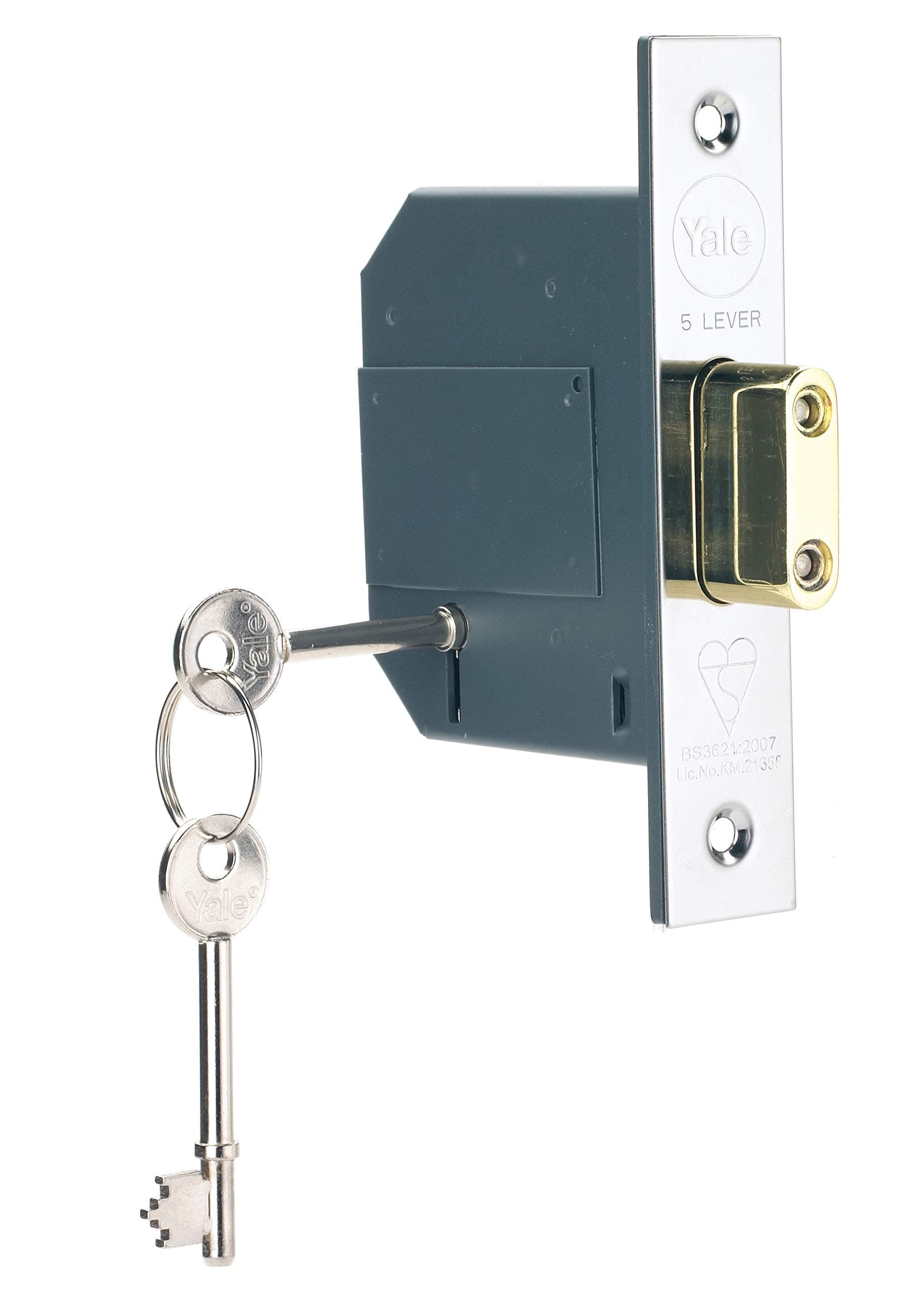 British Standard 5 Lever Mortice Deadlock, High Security, Visi Pack, Suitable for External Doors, Chrome Finish, 3 Inch/76 mm