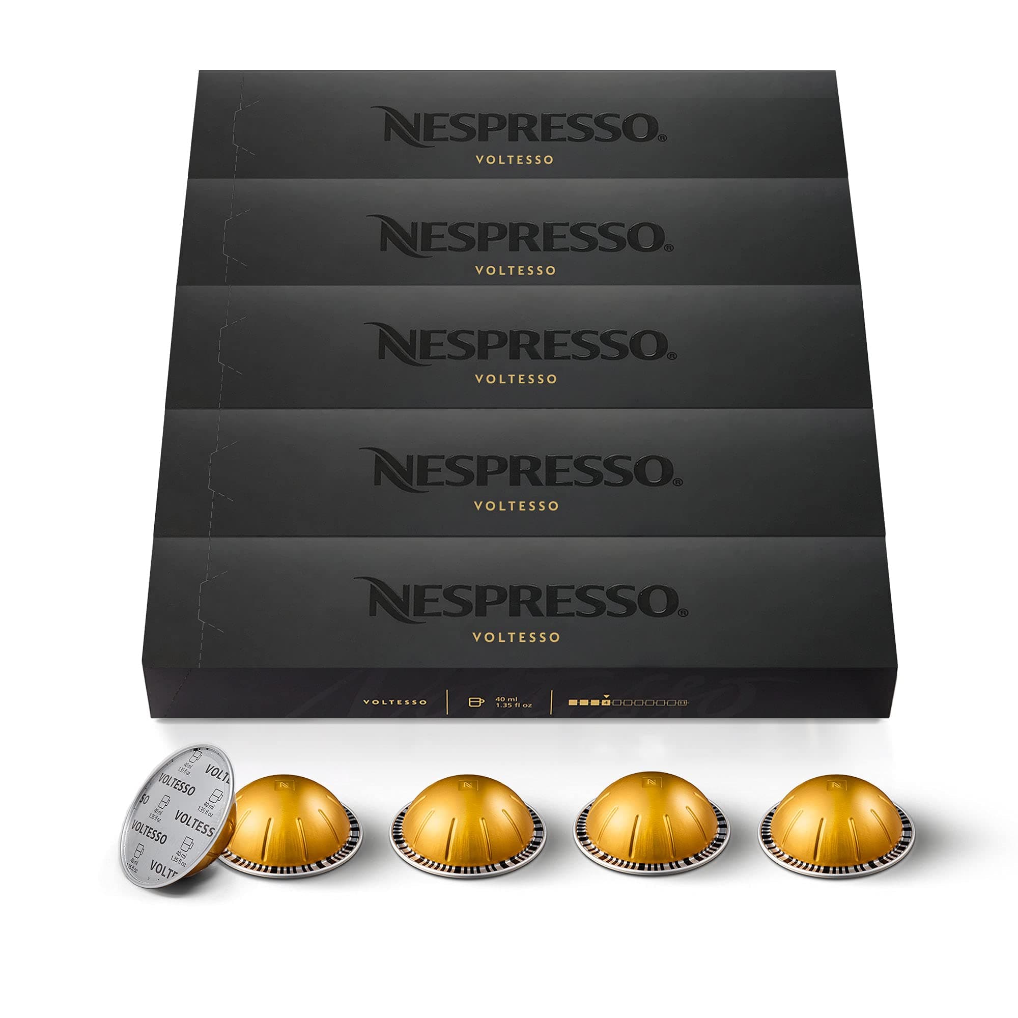 Nespresso Vertuo Bundle of 50 Voltesso Medium Roast Coffee Capsules – Intensity 4 – for Espresso 40 ml – 5 Packs of 10 - Compatible with Nespresso Vertuo Machines