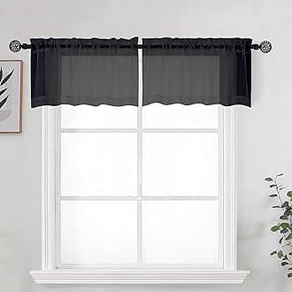 Black Sheer Kitchen Valance for Windows Set of 2, Small Modern Rod Pocket Voile Valance Curtain Window Treatment Decor for Living Room Bathroom Cafe Laundry Basement, 42" W x 14" L