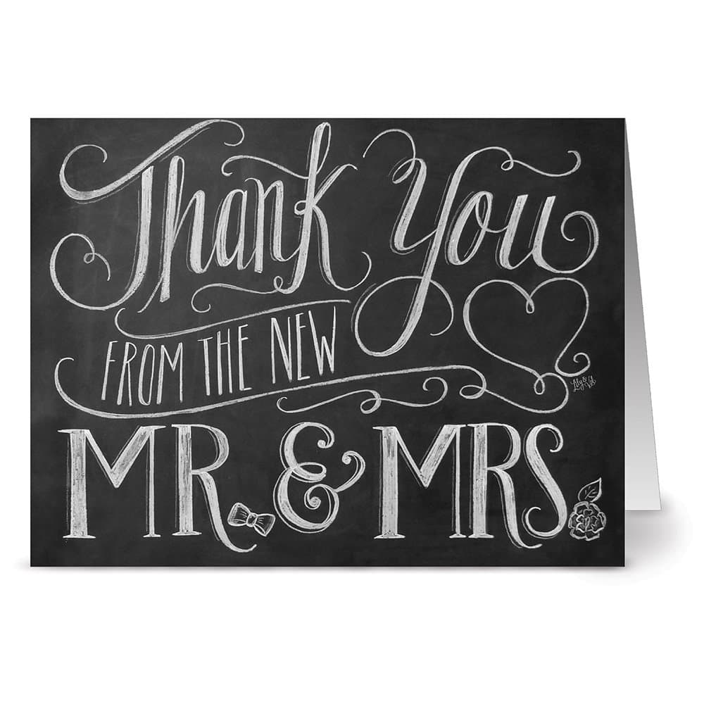 Note Card Cafe Wedding Cards with Envelopes | 36 Pack | Thank You from The New Mr. & Mrs | Blank Inside, Glossy | Chalkboard, Rustic, Bride and Groom