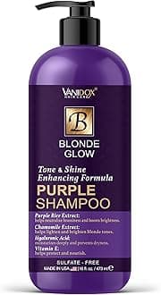 VANIDOX Sulfate Free Brass Toning Purple Shampoo for Blondes, Brown Highlighted, or Bleached Hair, Infused with Purple Rice Extract, Hyaluronic Acid, Vitamin E, and Chamomile Extract (16 fl oz)