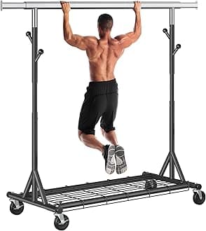 Garment Rack Load 530lbs,Heavy Duty Rolling Clothes Rack With Sturdy Wheel And Shelves, Adjustable Portable Hanging Rack For Clothes, Chrome Stainless Steel, Black