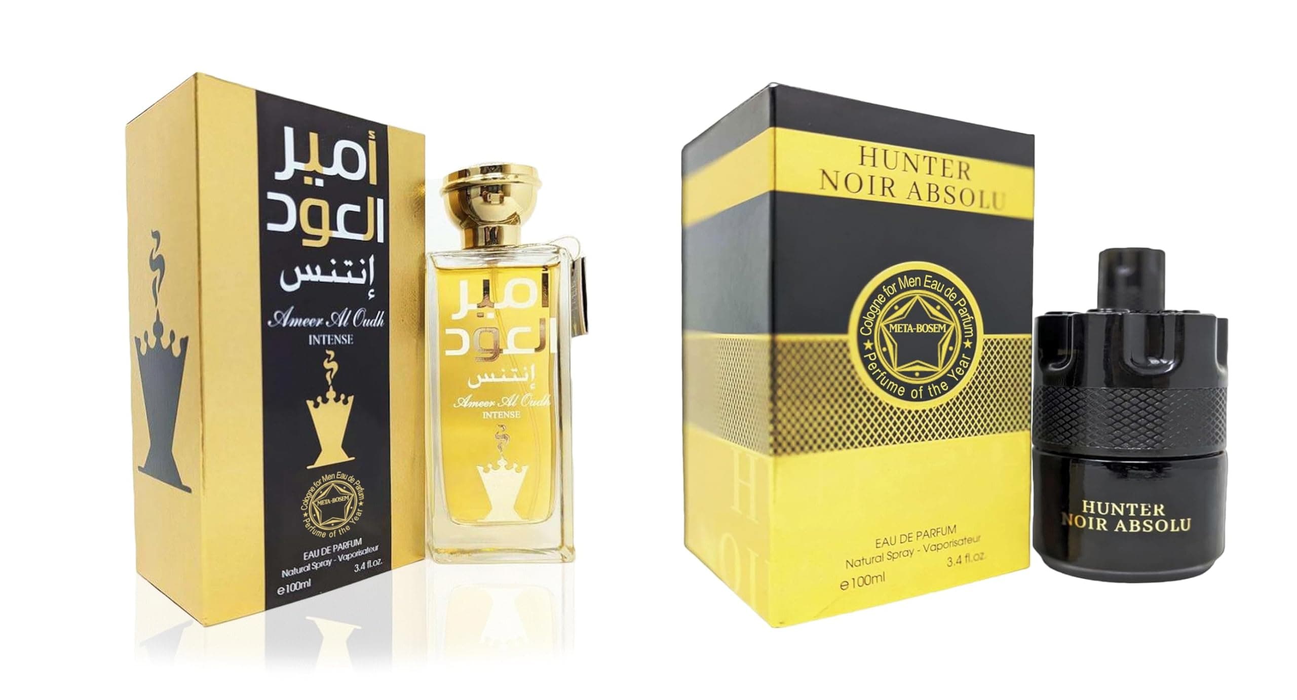 META-BOSEM Ameer Al Oud+The Black Hunter 2Pc Set Men's Cologne Collection, Eau de Parfum Natural Spray - Woody Notes - Holiday Gift (Pack of 2) Each 3.4 Fl Oz, Total 6.8 Fl Oz