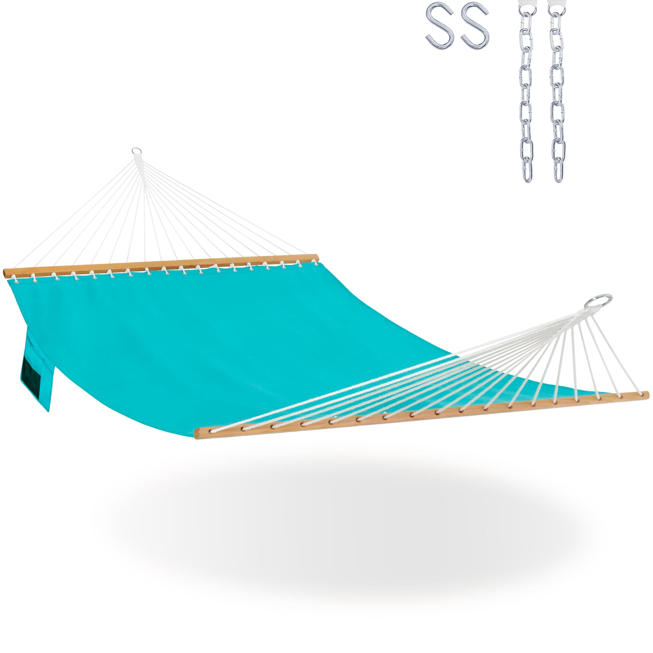 Lazy Daze Hammocks 11 FT Double Outside Hammock Quick Dry Olefin Fabric Hammock with Spreader Bar & Side Pocket for Outdoor Poolside Backyard 450 lbs Capacity, Turquoise