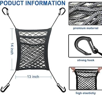 Lustre 3-Layer Car Mesh Organizer, Seat Back Net Bag, Barrier of Backseat Pet Kids, Cargo Tissue Purse Holder, Driver Storage Netting Pouch