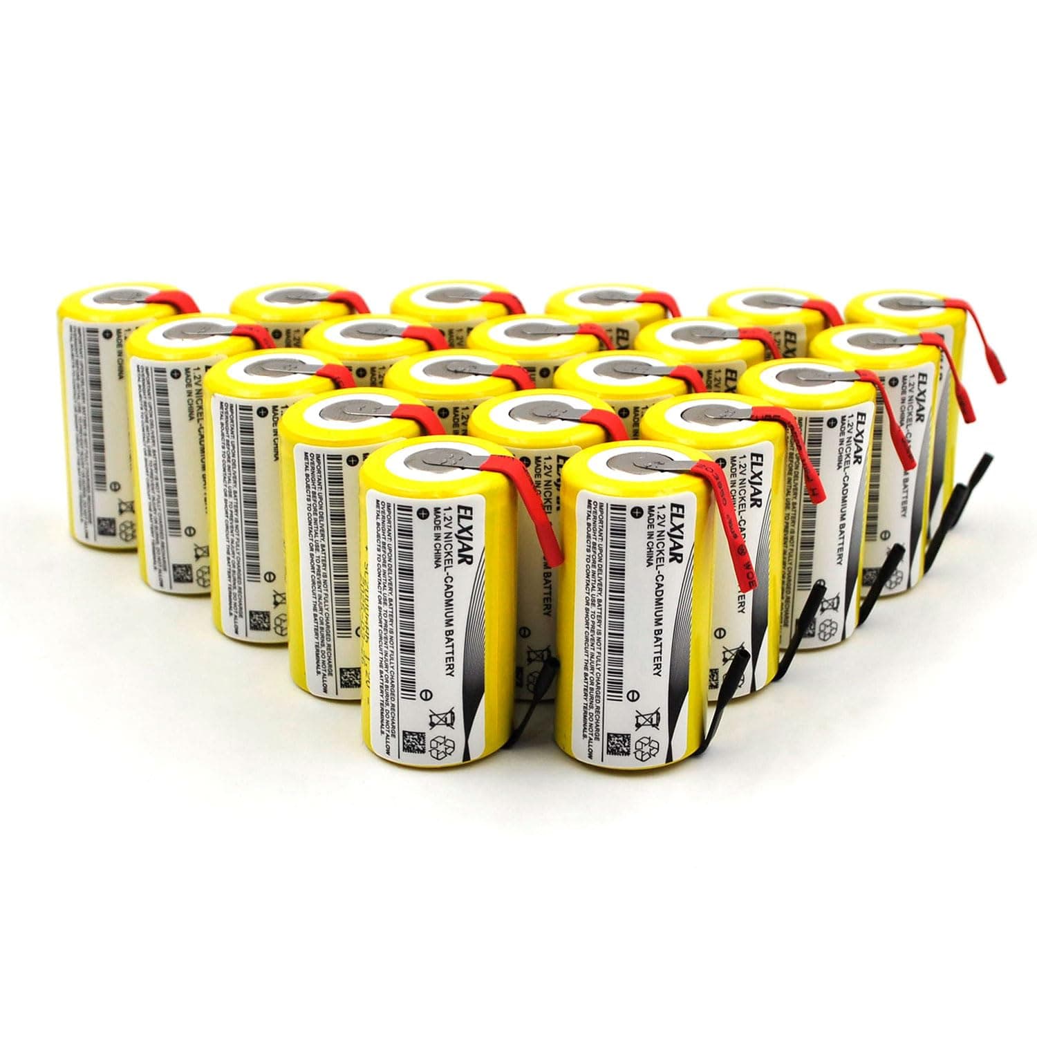 (20-Pack) Sub C 1.2V 2000mAh Ni-CD Rechargeable Batteries with Tabs for Power Tools, Cordless Drills, Emergency Lights, High Drain Devices