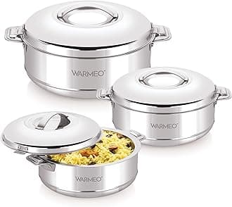 - WARMEO Steam Insulated Stainless Steel Casseroles| Easy to Carry Hot Boxes for Kitchen | Hot Food, Easy to Store| Silver| Set of 3 (500,1000,1500ml)