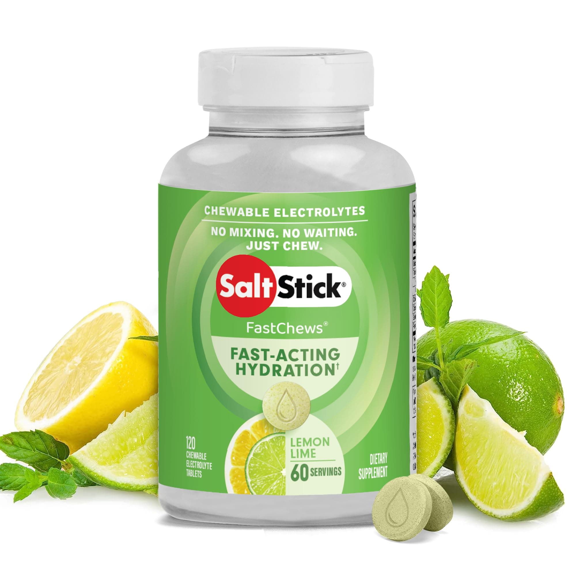 - SaltStick Electrolyte FastChews - 120 Lemon Lime Chewable Tablets - Salt Tablets for Running and Hydration, Electrolyte Chews - 120 Count