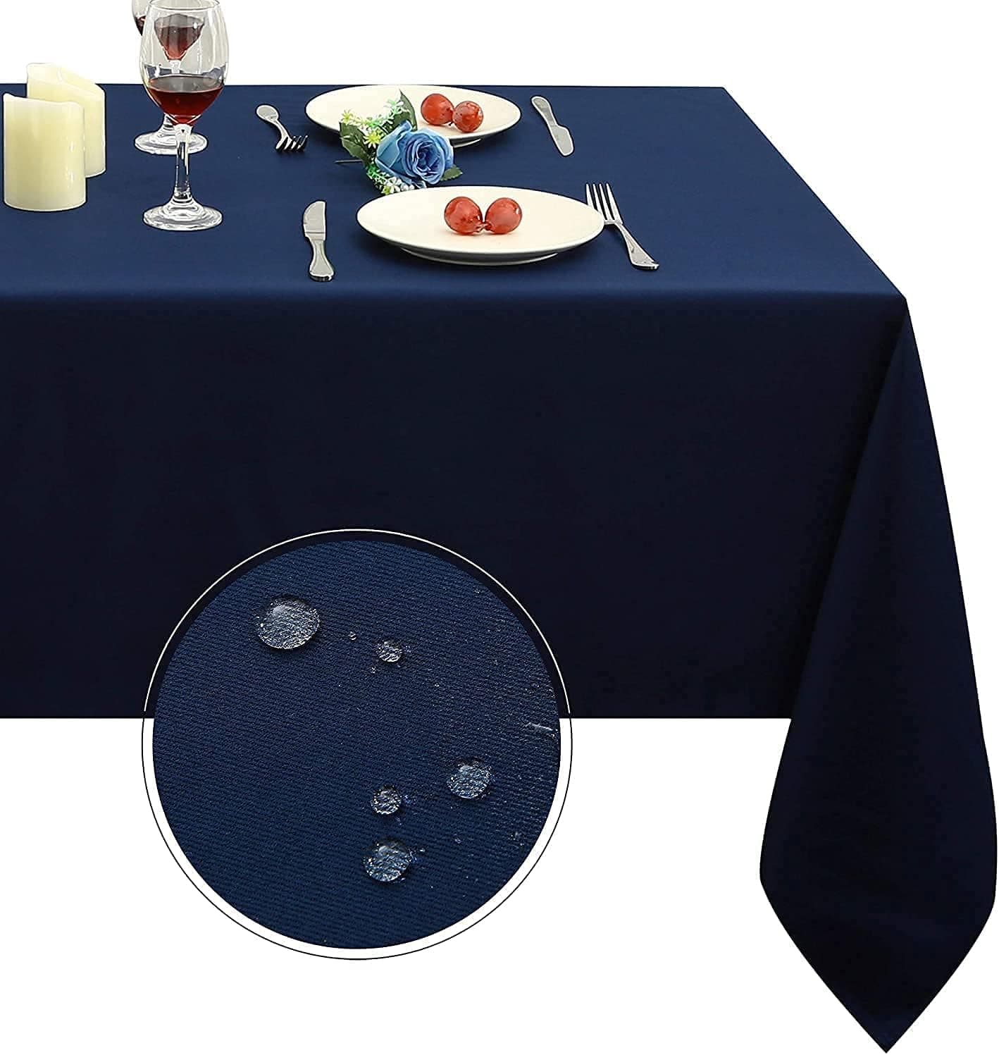 Obstal Rectangle Table Cloth, Oil-Proof Spill-Proof and Water Resistance Microfiber Tablecloth, Decorative Fabric Table Cover for Outdoor and Indoor Use (Navy Blue, 60 x 102 Inch)