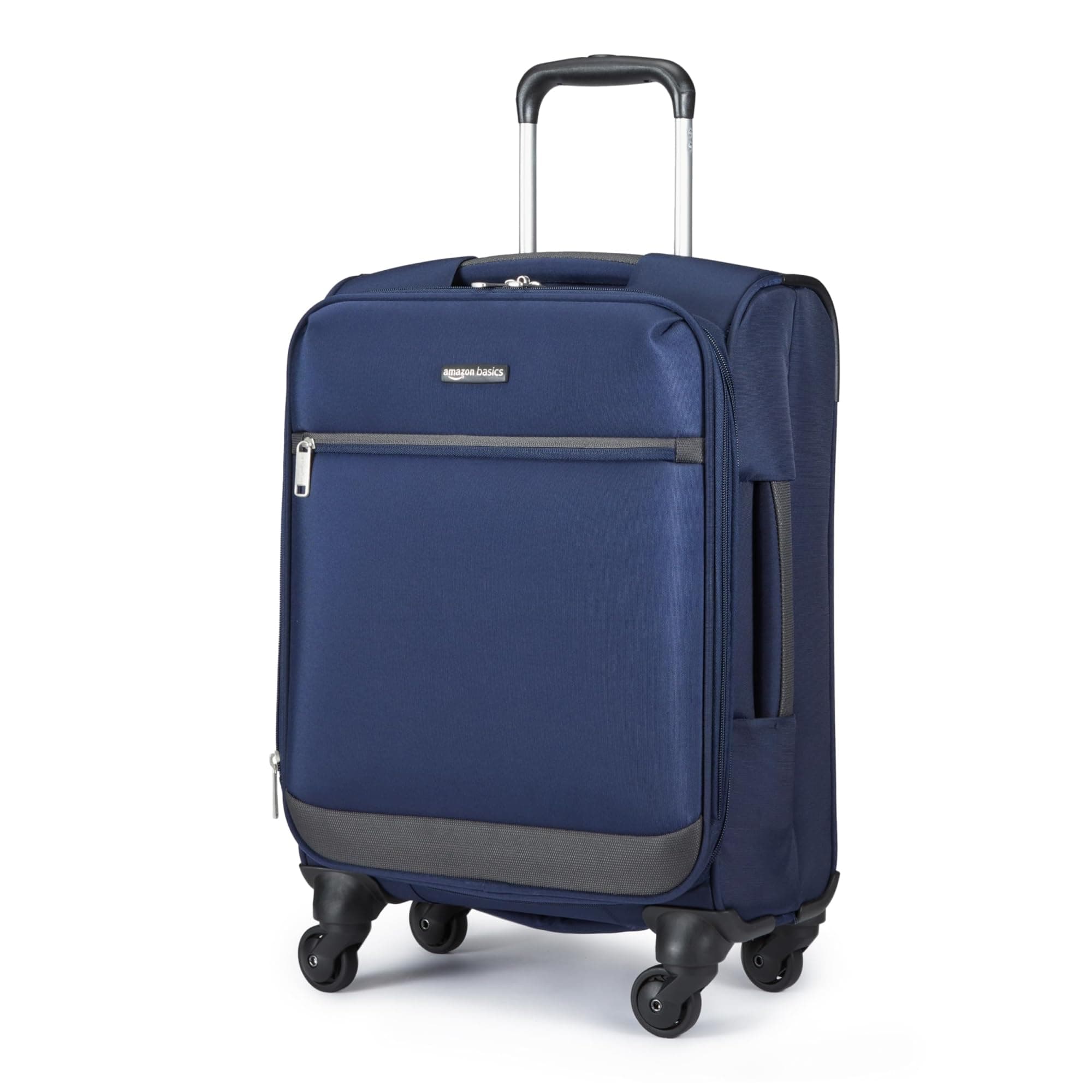 18" Medium Carry-On Softside Expandable Luggage Suitcase with Wheels, Four 360-Degree Spinner Wheels, Zippered Pockets, Telescopic Handle, Navy Blue
