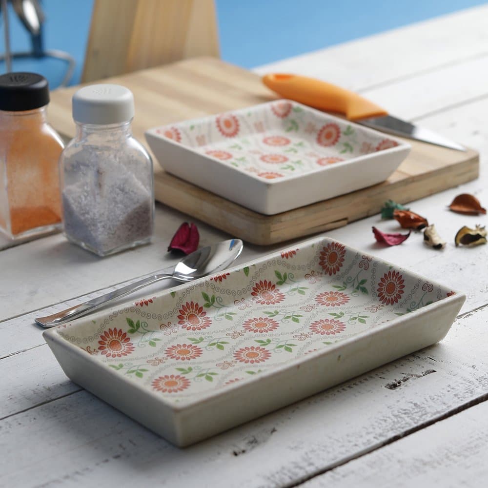 Miah Décor “Dahlia Collection” Handcrafted Ceramic Stoneware Platters – Pack of 2 | Microwave & Dishwasher Safe | Elegant Serving Platters for Snacks, Appetizers & Desserts