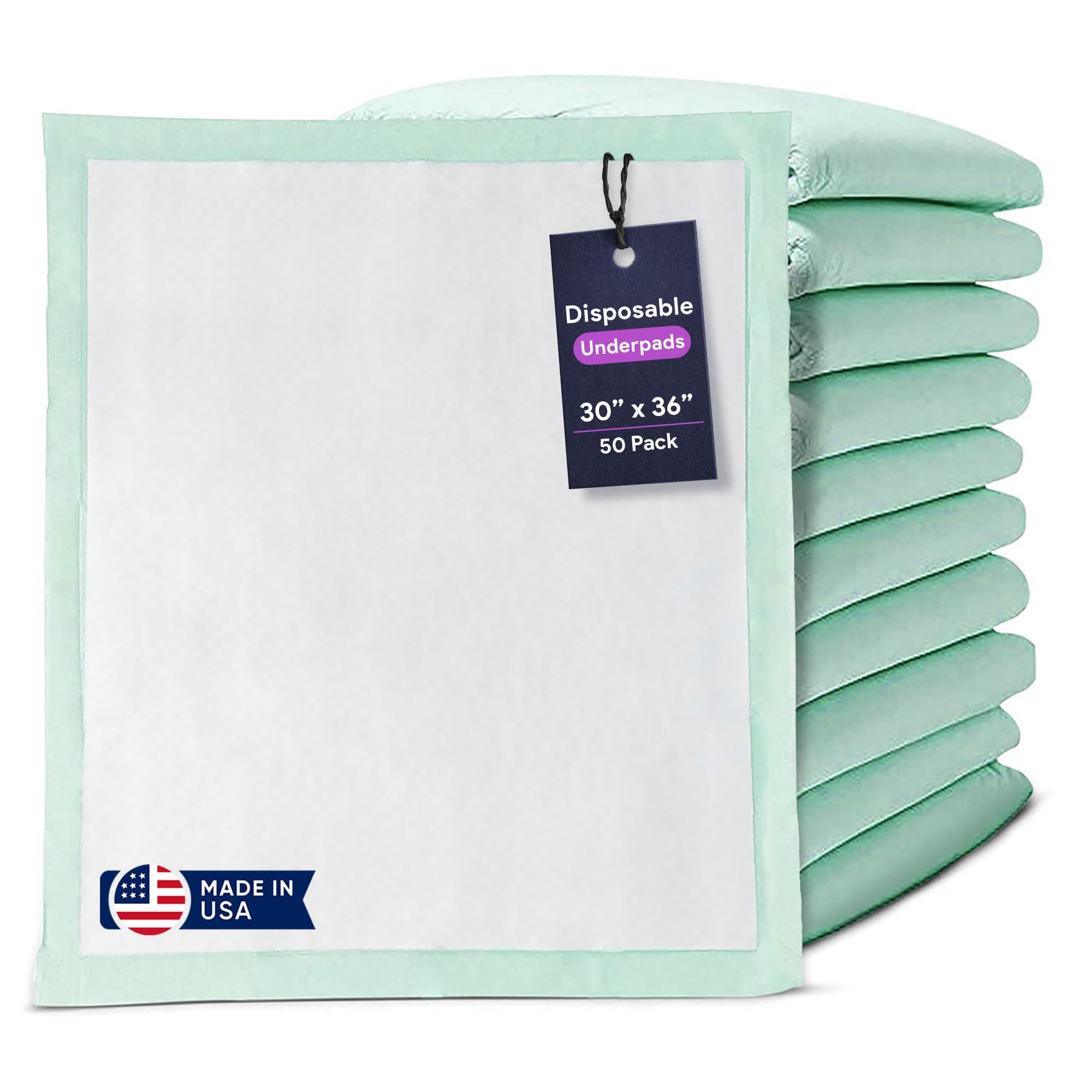 Premium Disposable Chucks Underpads 50 Pack Case Bulk Supply, 30" x 36" - Highly Absorbent Bed Pads for Incontinence and Senior Care - Green Color - Leak Proof Protection