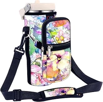icolor Water Bottle Carrier Bag for Stanley IceFlow Flip Straw Tumbler 20/30oz Stanley IceFlow Mug Carrying Holder Neoprene Sleeve Stanley Cup Accessories Pouch Crossbody Sling for Travel Fitness
