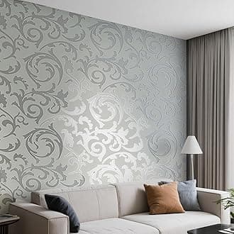 Embossed Grey Wallpaper Feature 3D Abstract Silver Glitter Curves Wallpaper, Retro Leaf Textured, for Bedroom Living Room TV Backdrop