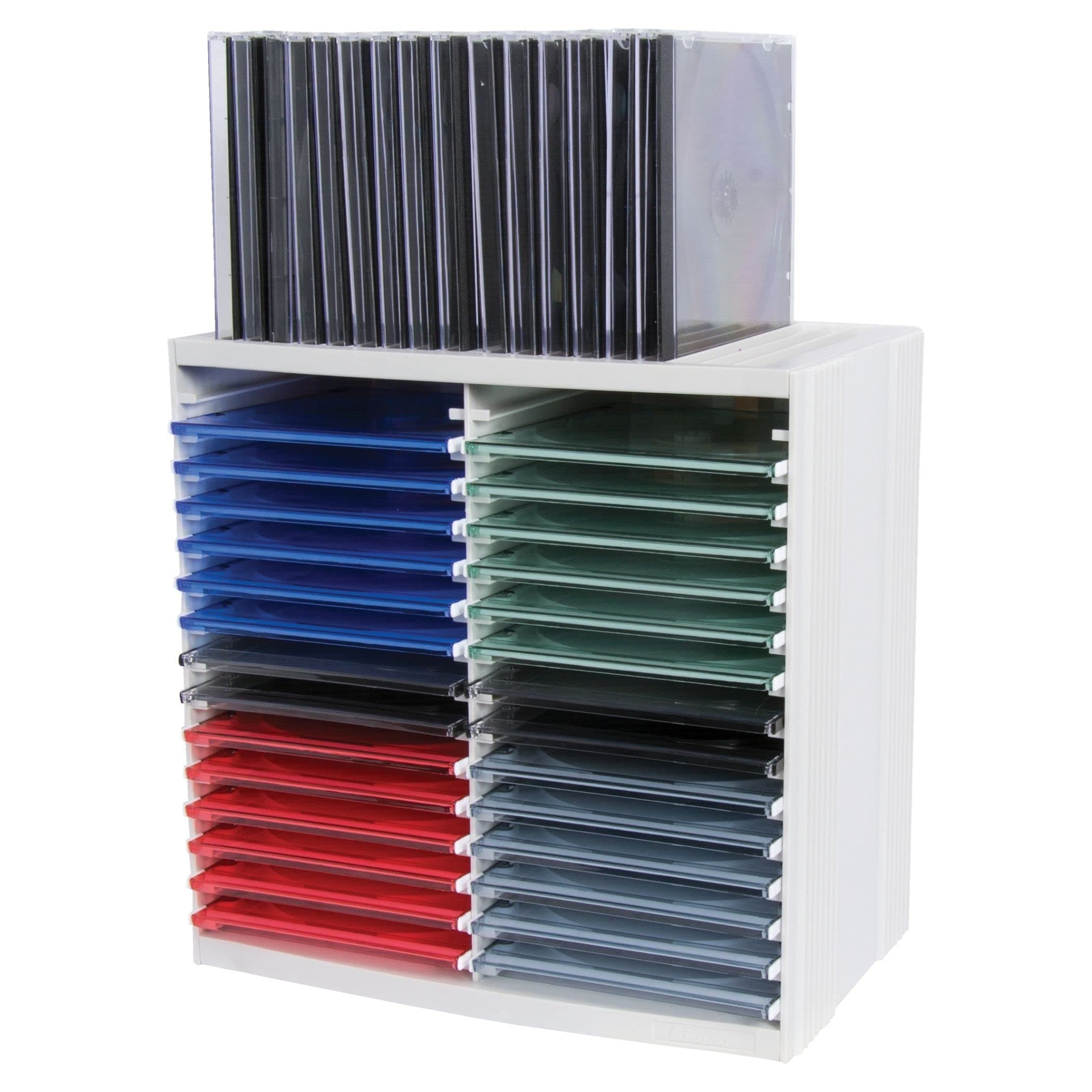 FellowesCD Storage Unit, Holds 30 Discs + 18 on Top of CD Rack, Grey