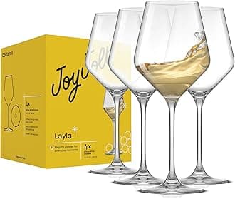 Layla White Wine Glasses, Set of 4 Italian Glasses, 13.5 oz Clear – Made in Europe
