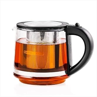 Ovente 27 Ounce Reusable Loose Leaf Tea Infuser Well Matched with Glass Tea Kettle KG612S, Portable Tea Maker with Cool Touch Handle & Easy to Flip Lid, Easy Clean Teapot with Free Scoop, Black FGK27B