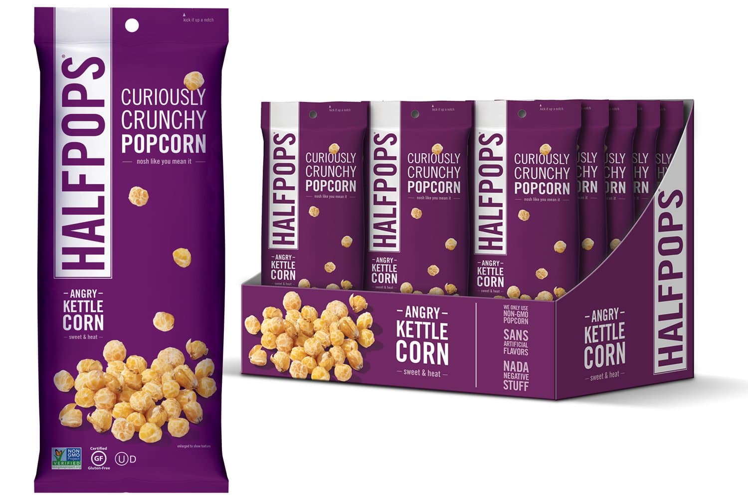 Halfpops Popcorn, Angry Kettle Corn, 15 Count (Pack of 15)