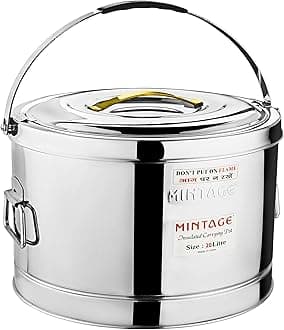 Mintage Stainless Steel Sambar Container 20 Liters | Sambar Pot with Lid | Casserole for Cooking | Canteen & Hotel Container | Biryani Box Hot & Cold |Hot Pot Picnic Jar Hot Cold 12HR Serving Pots