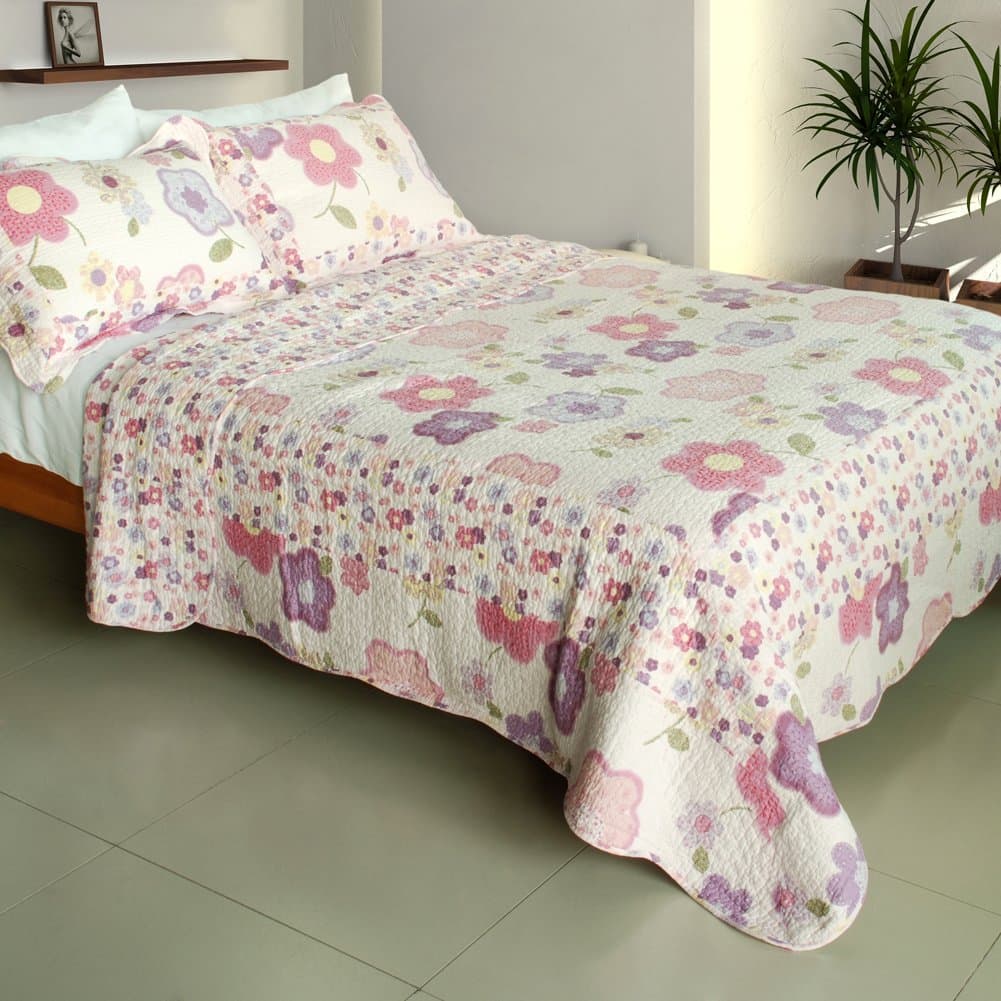 [Affectation Style] Cotton 3PC Vermicelli-Quilted Printed Quilt Set (Full/Queen Size)