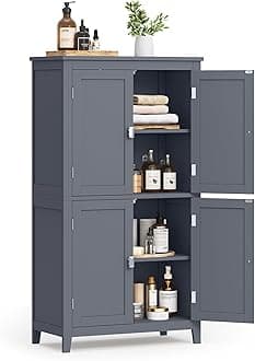 Floor Storage Cabinet, Freestanding Storage Unit with 4 Doors, Adjustable Shelves, 11.8 x 23.6 x 43.3 Inches, for Entryway, Bathroom, Slate Gray UBBC552G01