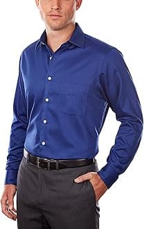 Men's Dress Shirts Regular Fit Lux Sateen Stretch Solid, Blue Velvet, 16.5" Neck 34"-35" Sleeve
