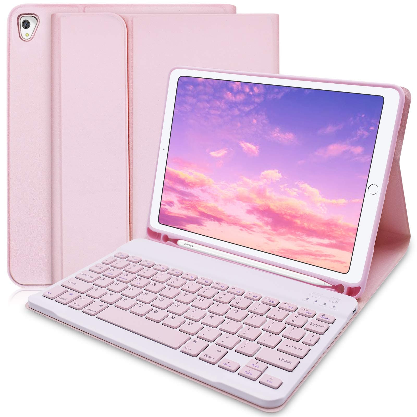 iPad Keyboard Case 9.7 2018 (6th Gen)/9.7 2017 (5th Gen)/iPad Pro 9.7/iPad Air 2/iPad Air 1, iPad Air 2 Case with Wireless Bluetooth Keyboard and Pencil Holder, Keyboard Case for iPad 9.7