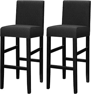 Lellen Reusable Pub Counter Stool Chair Covers Slipcover Stretch Removable Washable Dining Room Chair Covers Bar Stool Covers with Backs (Icy Silk Jacquard Black, 2PCS)