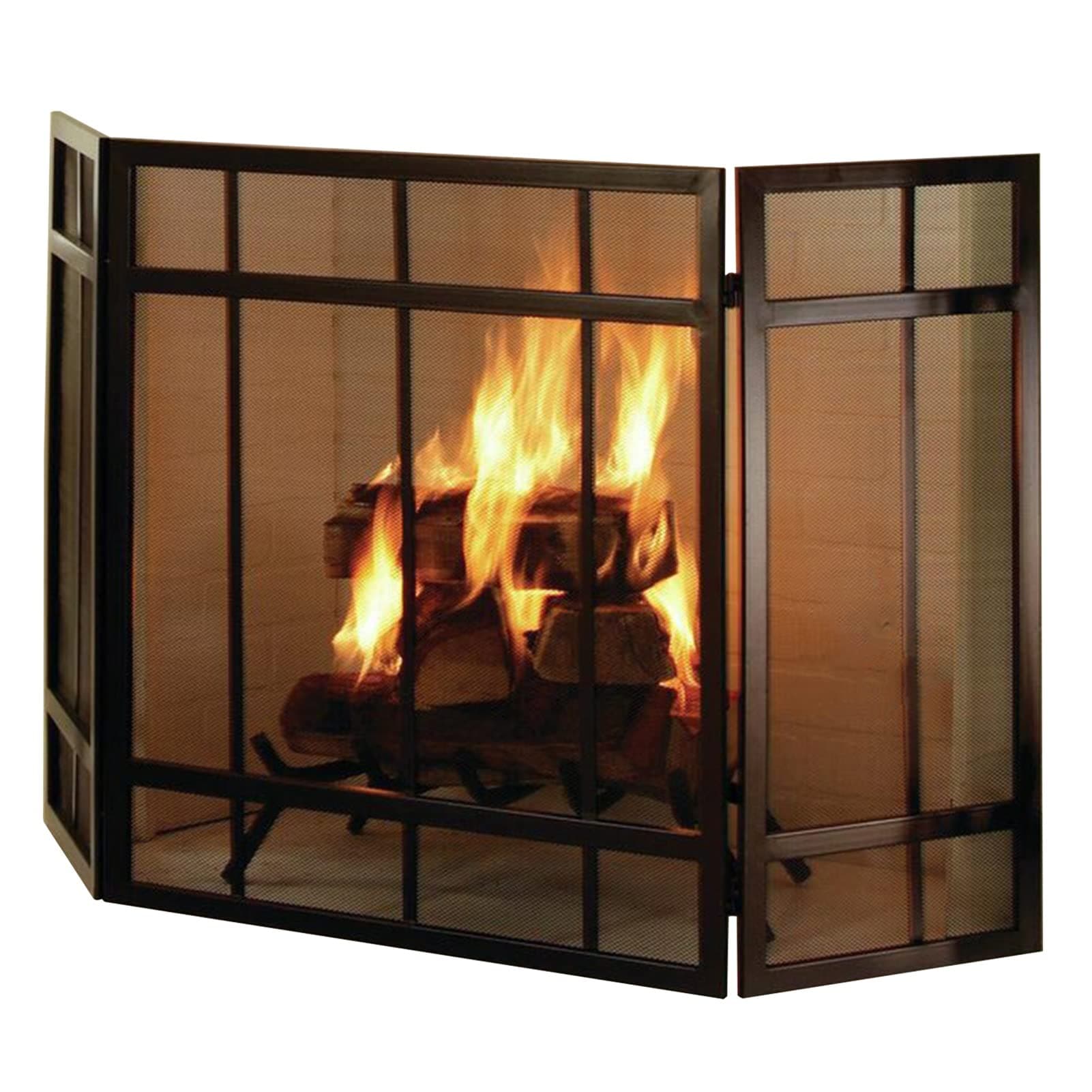 Black Fireplace Screen with 3 Panel, Childproof Fireguard 52 Inches Wide, Solid Wrought Iron Fire Screen for Wood Burning/Gas Fireplace
