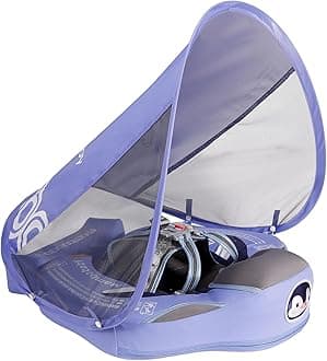 Mambobaby Float with Canopy, Non-Inflatable Swim Trainer for Infants and Toddlers 3-24 Months, Avoid Flip Design, UPF 50+, Safe & Comfortable Baby Pool Float