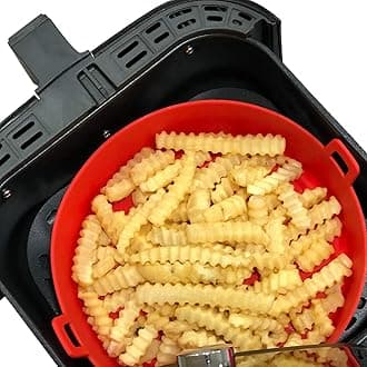 WAVELU Air Fryer Silicone Pot - [UPGRADED] Food Safe Air fryers Oven Accessories | Replacement of Flammable Parchment Liner Paper | No More Harsh Cleaning Basket After Using Airfryer (5.3QT or bigger)