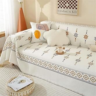 FANSU Throw for Sofa Large 1/2/3/4 Seater, Soft Beige Bohemia Throw Blanket Sofa Reversible Versatile Throw Decorative Blanket for Chair Settees Couch Sofa Bed (White,3 Seat(180x300cm)