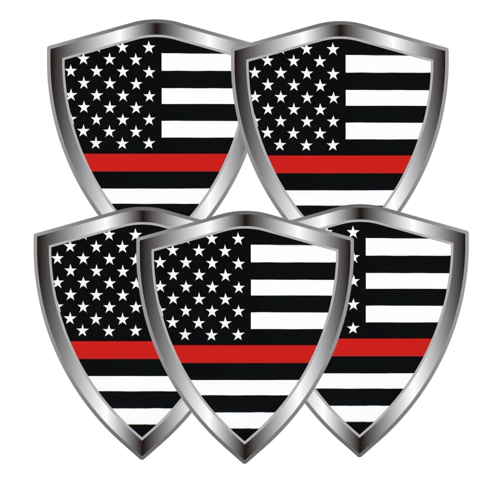 Thin Red Line American Firefighter Flag Decal Sticker - US Firefighter Flags Shield Shape Reflective Vinyl Car Stickers - for Car Window Bumper Laptop Waterproof Sticker (5Pcs)