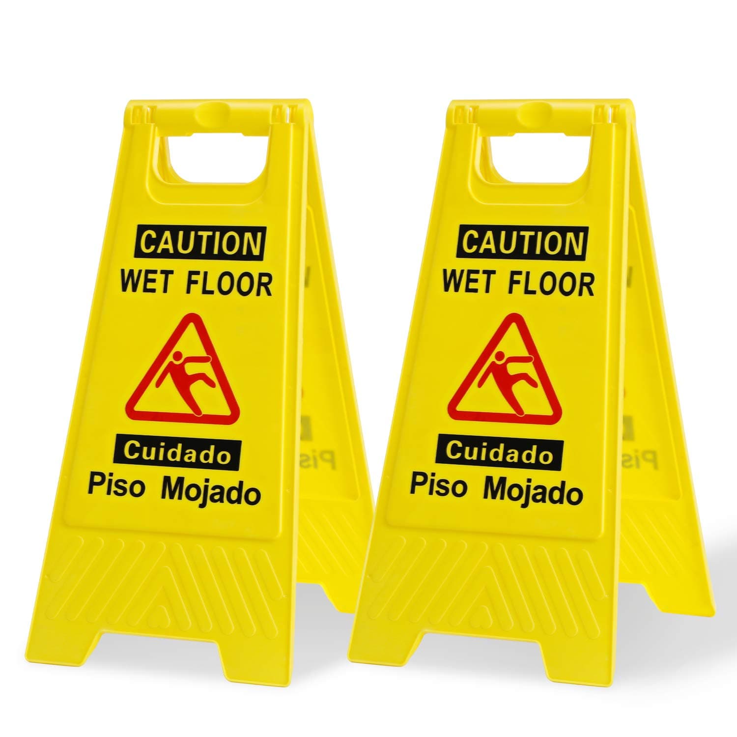 Caution Wet Floor Sign, Foldable Sturdy Bilingual Double-Sided Safety Warning Signs for Commercial Use, Pool (2-Pack Yellow)