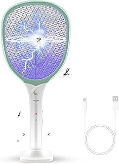 Faicuk Rechargeable Handheld Bug Zapper Racket 2 in 1 Electric Fly Swatter (2 in 1 Green)