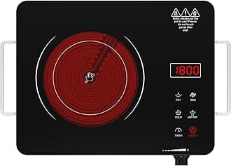 Portable Electric Cooktop 110V, 1800W Electric Stove Infrared Hot Plate with Knob Control, Nafewin Single Burner Countertop Burner with Handle, 4-Hours Timing Setting, Compatible for All Cookwares