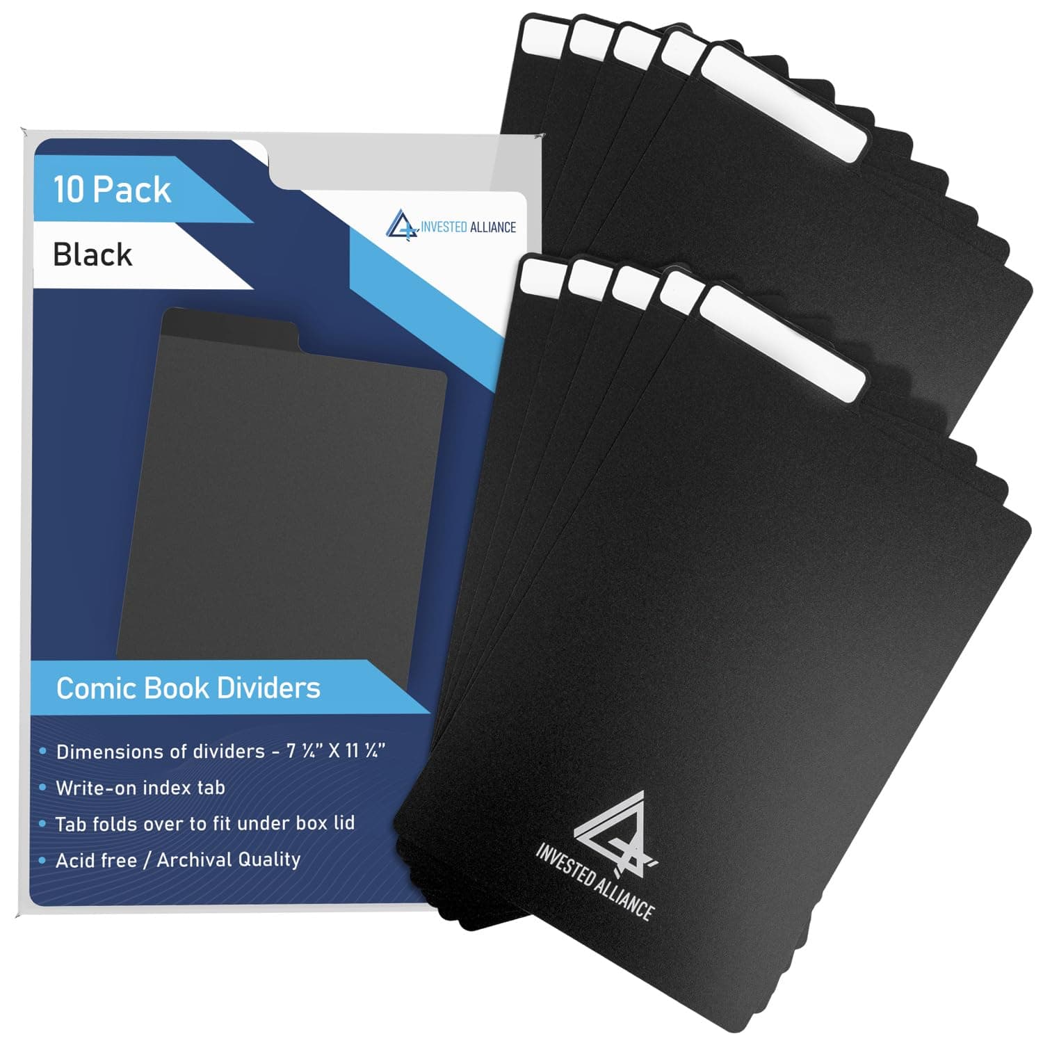 Black Comic Book Dividers (10 Pack) | 30PT Polyethylene Plastic, Bins, Cabinets, Library Dividers, Comic Book Boards for Fabric Storage, Divider with Write-On Index Folding Tab, Archival & Acid Free.