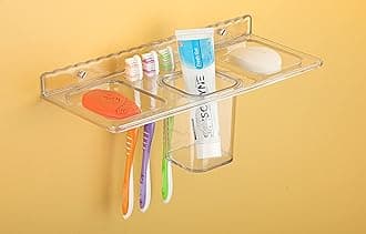 iSTAR 4 in 1 Multipurpose White Plastic Unbreakable Soap Dish Tooth Brush Holder Home Acrylic Bathroom Faucets Accessories 4 in 1 Corner Plastic Wall Shelf (1)