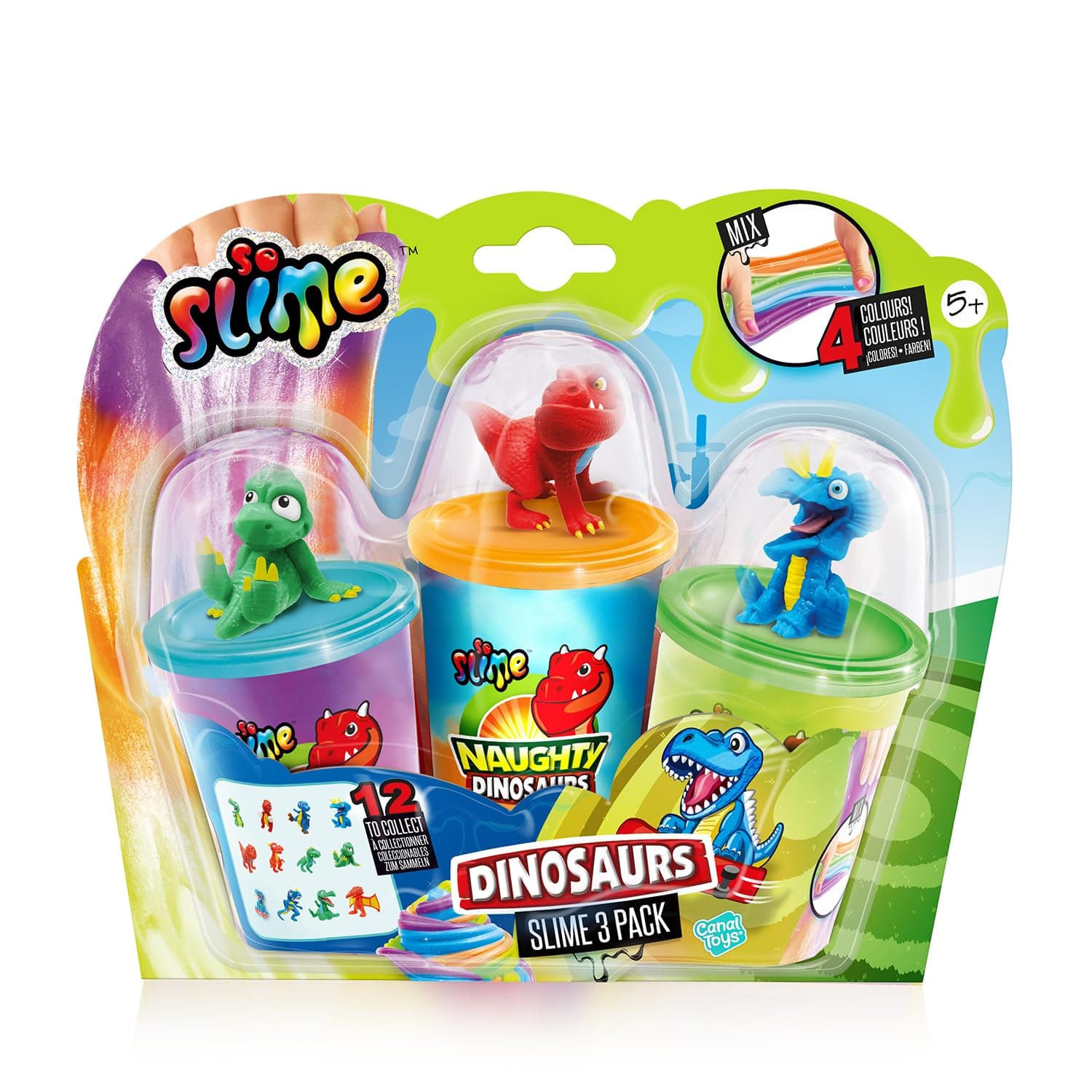 Canal Toys - So Slime - Collectible Slime Dino Slime Set 3 Pots - Children Slime Toy With Dinosaur Figurines - Ready To Use Slime With Figurine - Manual Sensory Activity 5 Years+