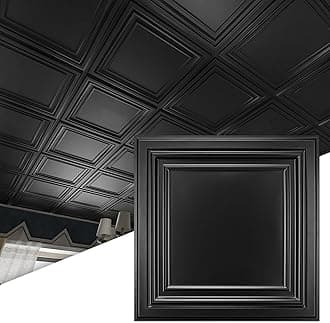Art3d 12-Pack PVC Drop Ceiling Tiles (48 Sq.Ft), 24"x24" Decorative Panels for Home and Office, 2ft x 2ft, Matte Black
