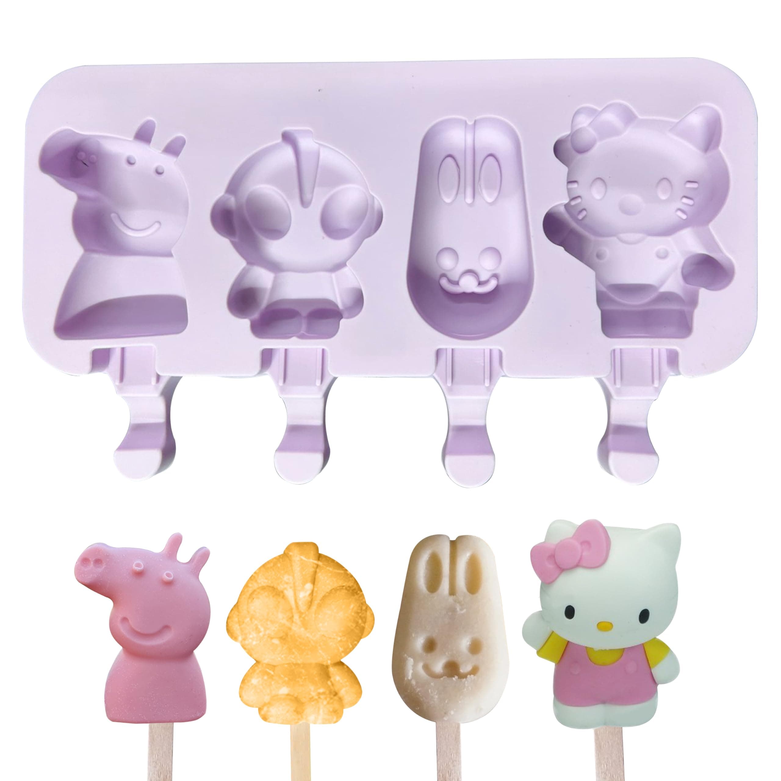 MoldBerry Silicone Popsicle Maker Mold | Large Popsicle Molds 4 Cavities Cake Pop Silicone Molds Cartoon Ice Cream Cakesicle Molds for Chocolate Baking Mold Pk1, 20 x 10 x 2.1 Centimeters