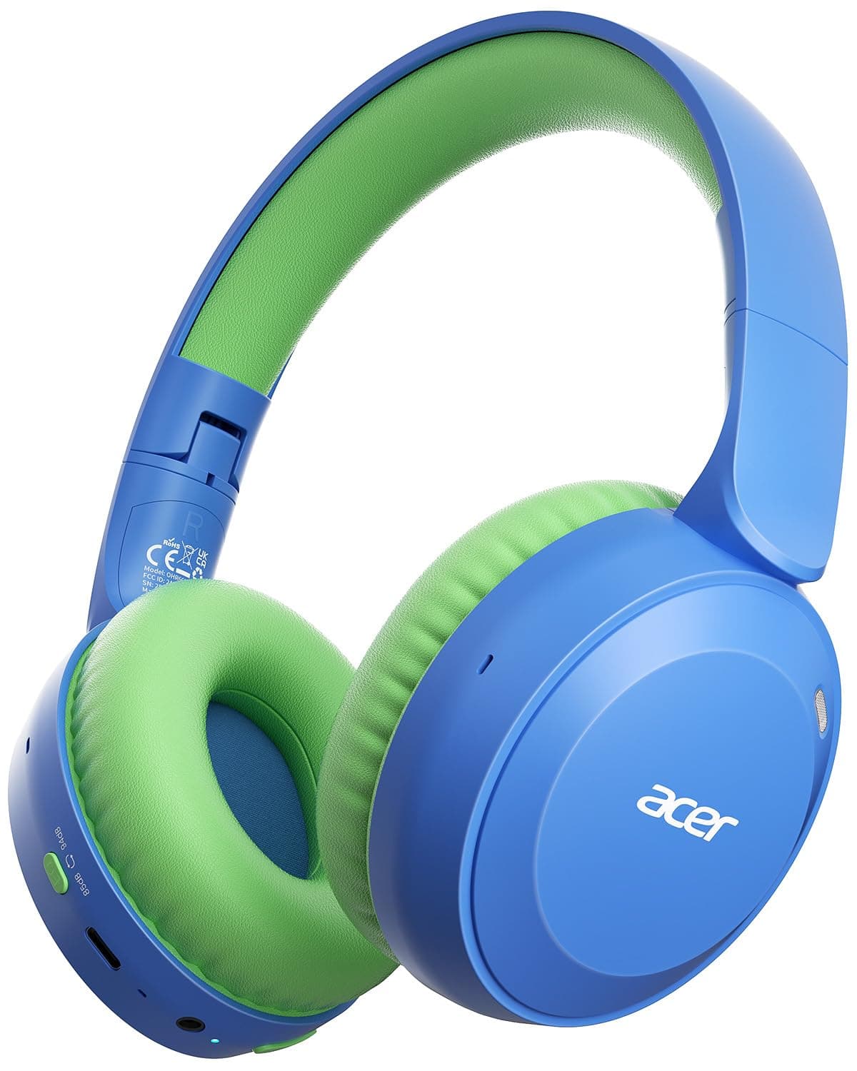 Kids Bluetooth Headphones, 85/94dB Volume Limiter, Foldable Wireless Over-Ear Headphones for iPad, Travel, 60H Playtime, Bluetooth 6.0, Built-in Mic, Blue Green