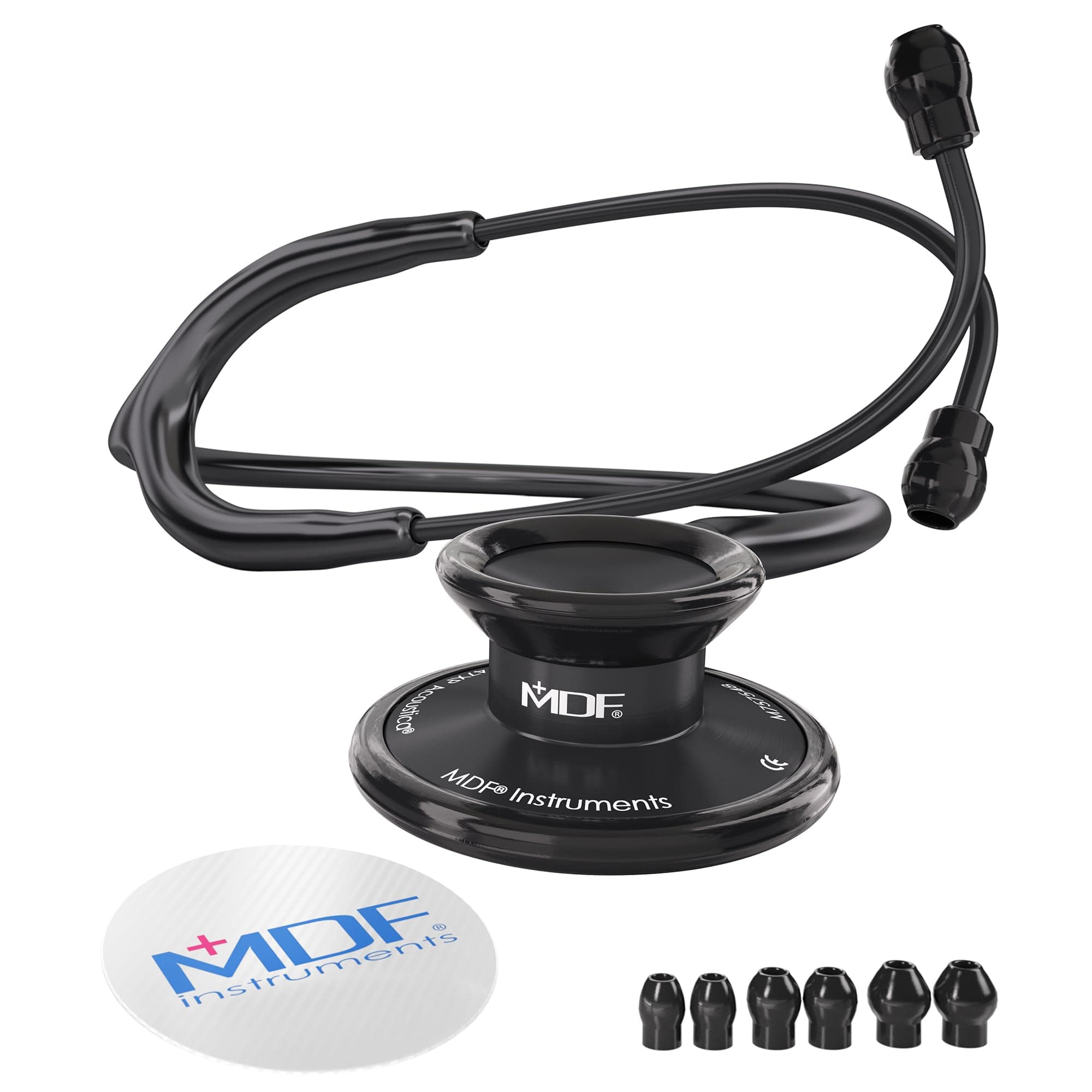 Acoustica Lightweight Stethoscope for Doctors, Nurses, Students, Home Health Use, Adult, Dual Head, Black Tube, Black Chestpiece-Headset, MDF747XPBO