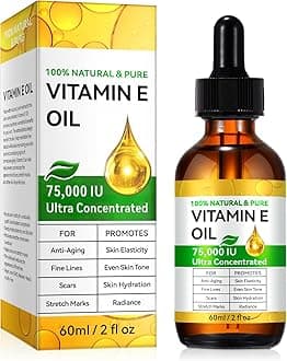 Pure Vitamin E Oil for Skin and Face, Vitamin E Oil 75,000 IU, Gua Sha Massage Body Oil for Moisturizing Dry Skin, Reduce Fine Lines | Non-GMO, 60ml