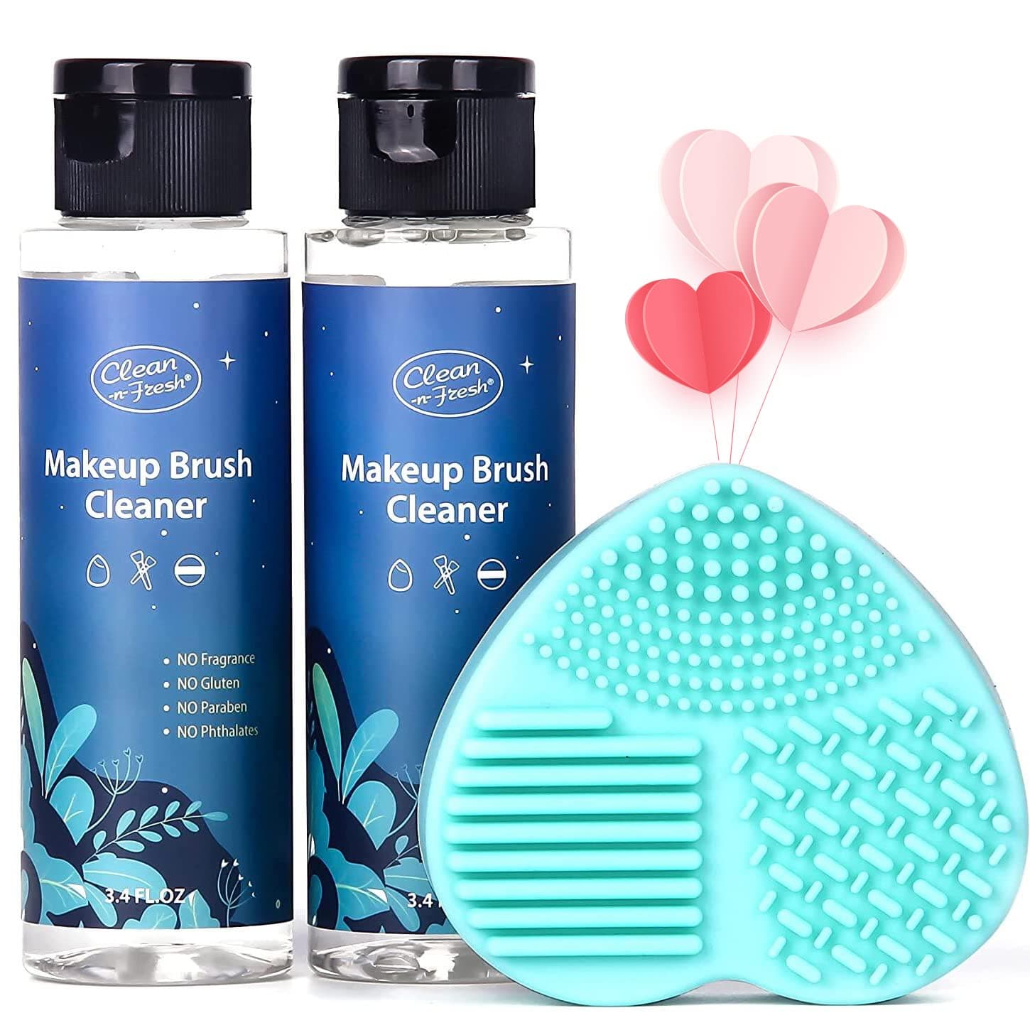Clean-n-Fresh Makeup Brush Cleaner Set For Brushes, Sponge and Puff 6.8 Fl Oz, 2-Pack Deep Cleaning Washing Cleanser Shampoo With a Cleaning Mat, Gentle Wash