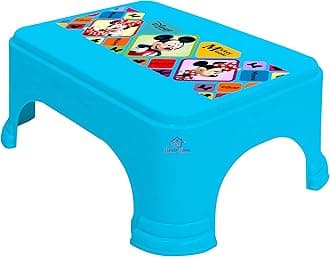 Heart Home Disney Mickey Minnie Print Square Plastic Bathroom Stool, Adults Simple Style Stool Anti-Slip with Strong Bearing Stool for Home, Office, Kindergarten (Blue) -HS_35_HEARTHS17706