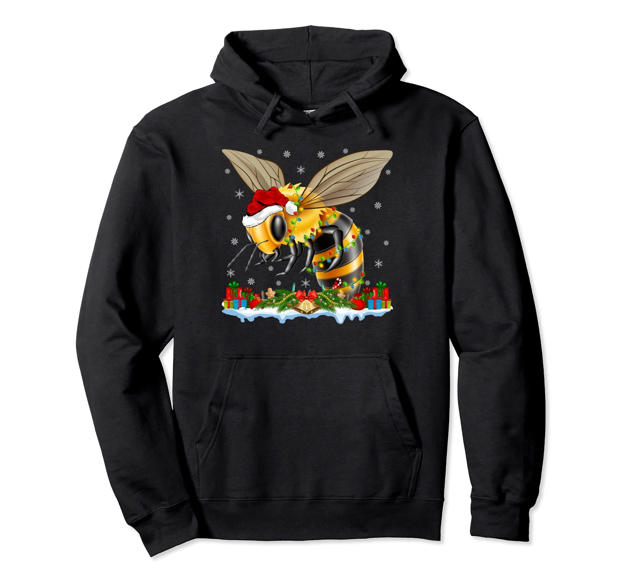 Bumble Bee Bird Xmas Lighting Santa Bumble Bee Christmas Pullover Hoodie