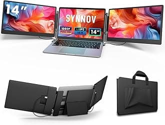 Synnov Laptop Screen Extender, 14" FHD 1080P Triple Portable Monitor for 13"-16.5" Laptop with Stand, Dual Monitors Built-in Speakers, Plug & Play, Monitor Extender for MacOS/Wins/Chrome/Dex